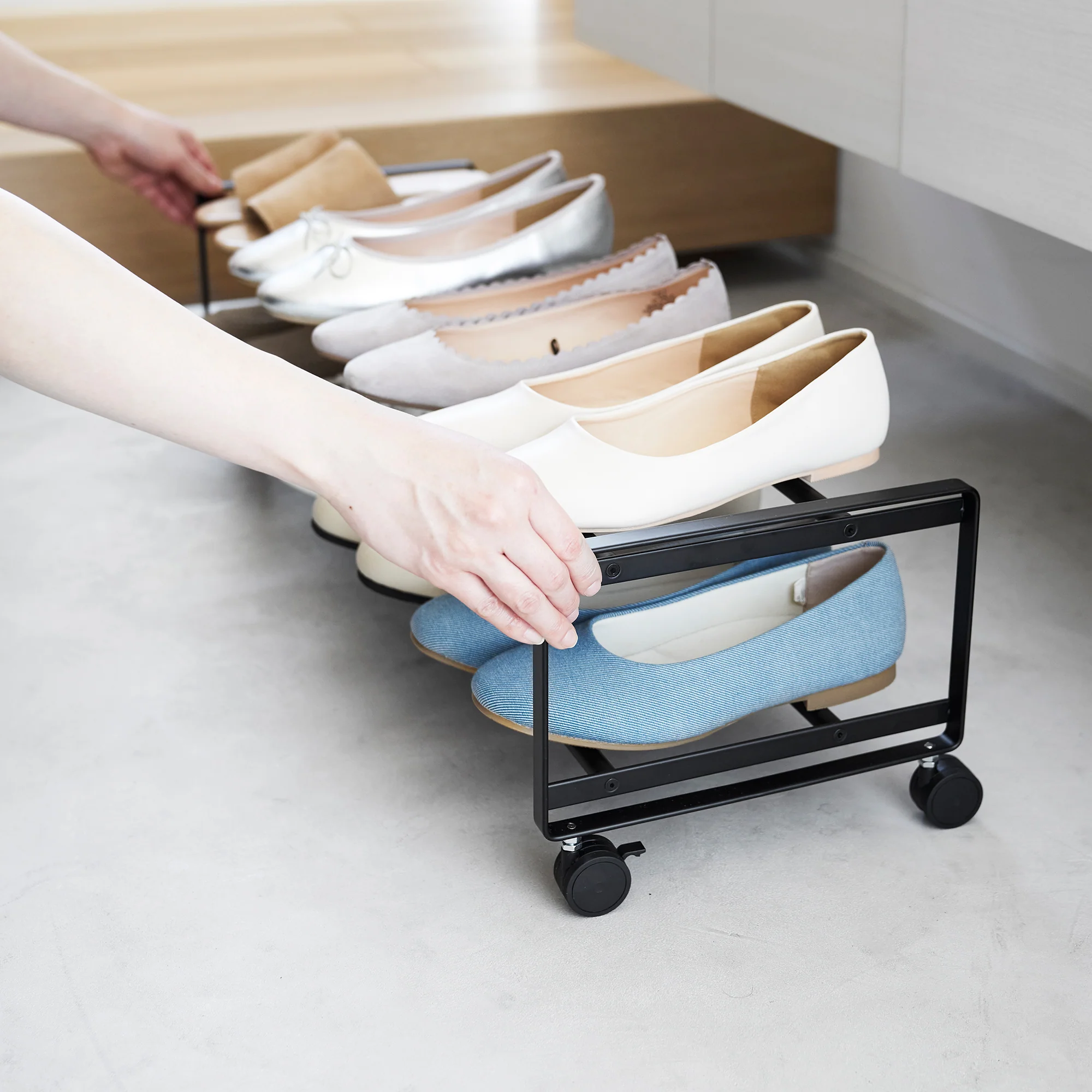 Two-Tier Rolling Shoe Rack (8" H)  - Steel - Image 14